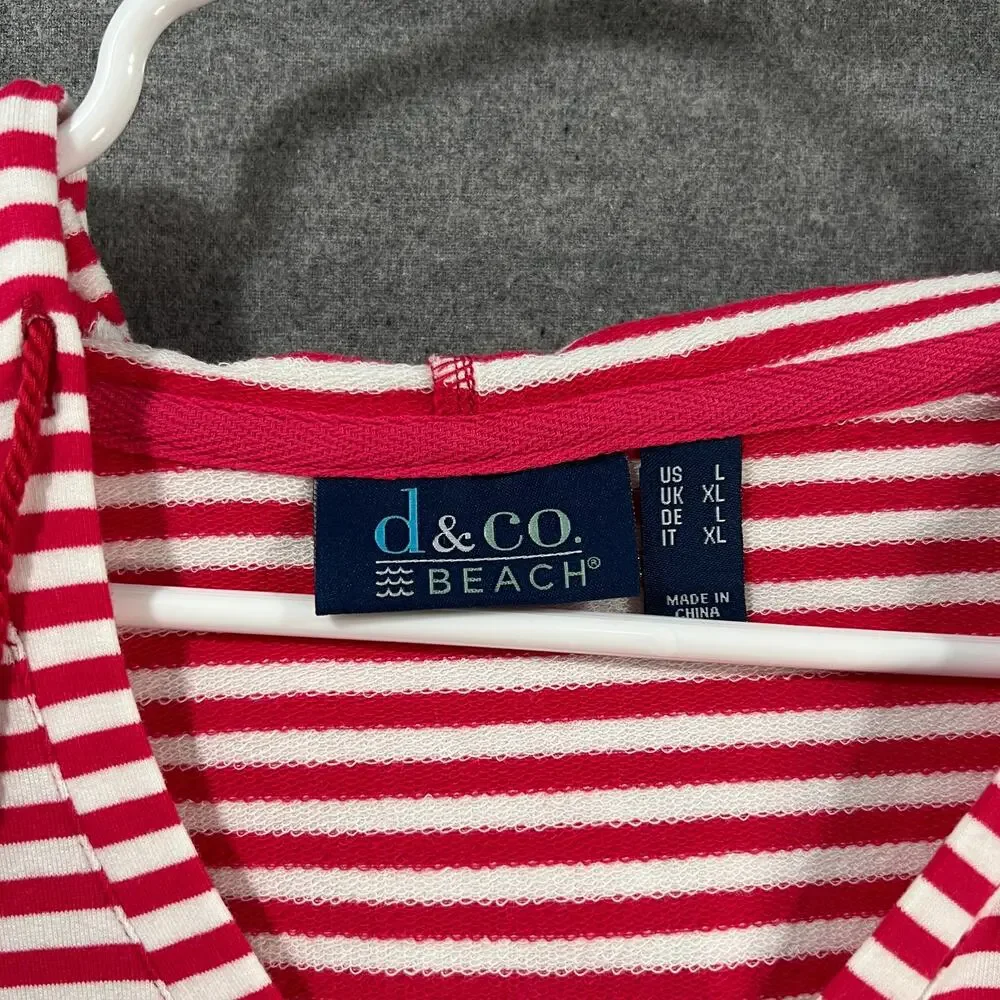 Denim & Co. Beach French Terry Hooded Cover-Up with Pockets Red Size Large - Picture 3 of 11